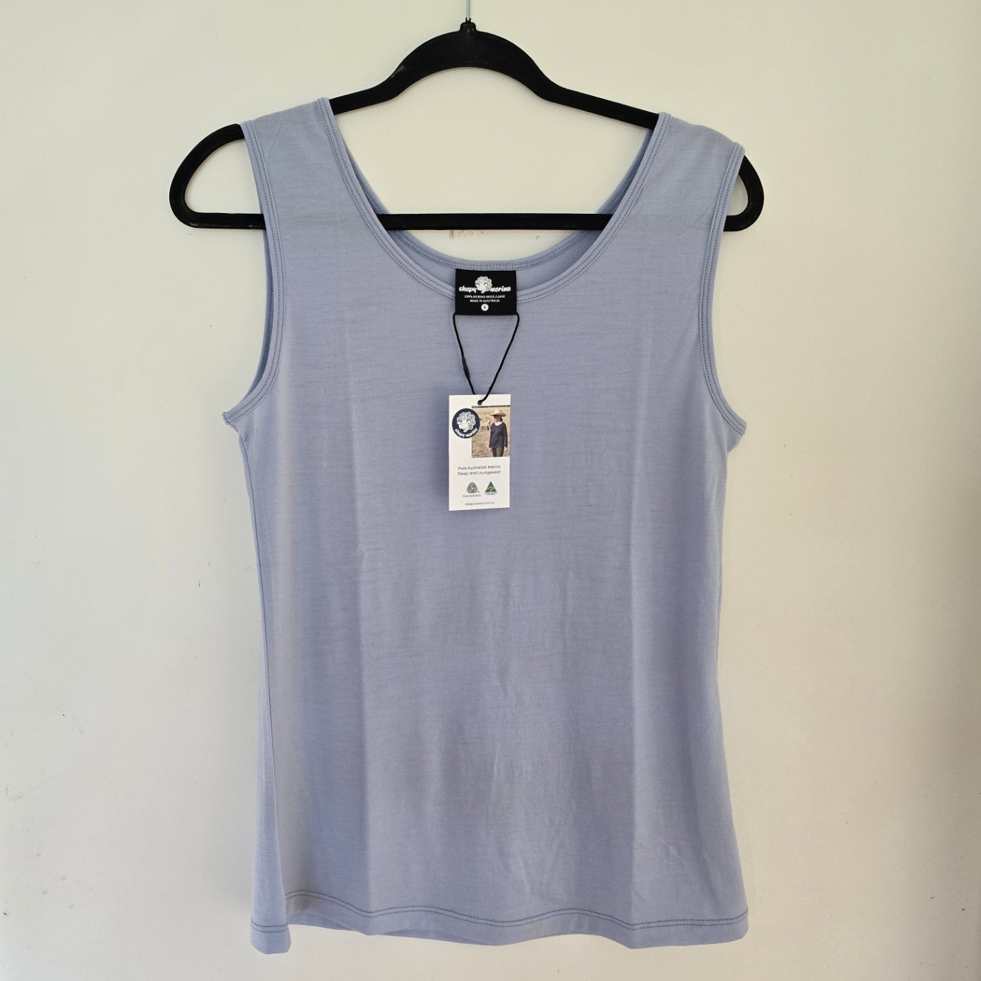 Dusty Blue womens merino singlet