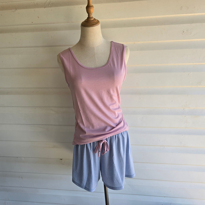 Dusty Pink Merino Singlet on mannequin