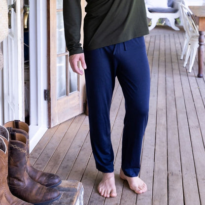 Men's/ Unisex Sleep Pants TALLS with pockets| 100% Merino Wool Navy 170gsm