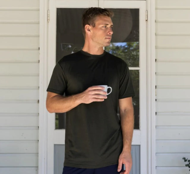 man wearing Merino tee