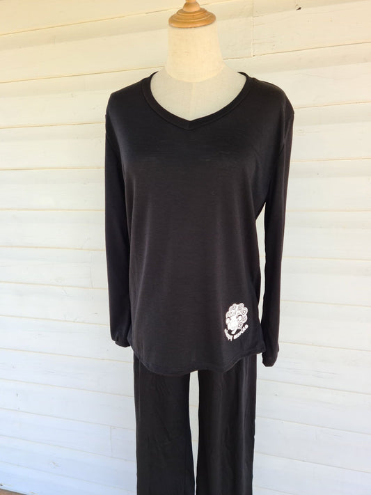 Women's Long Sleeve Pyjama Top | 100% Merino Wool Black