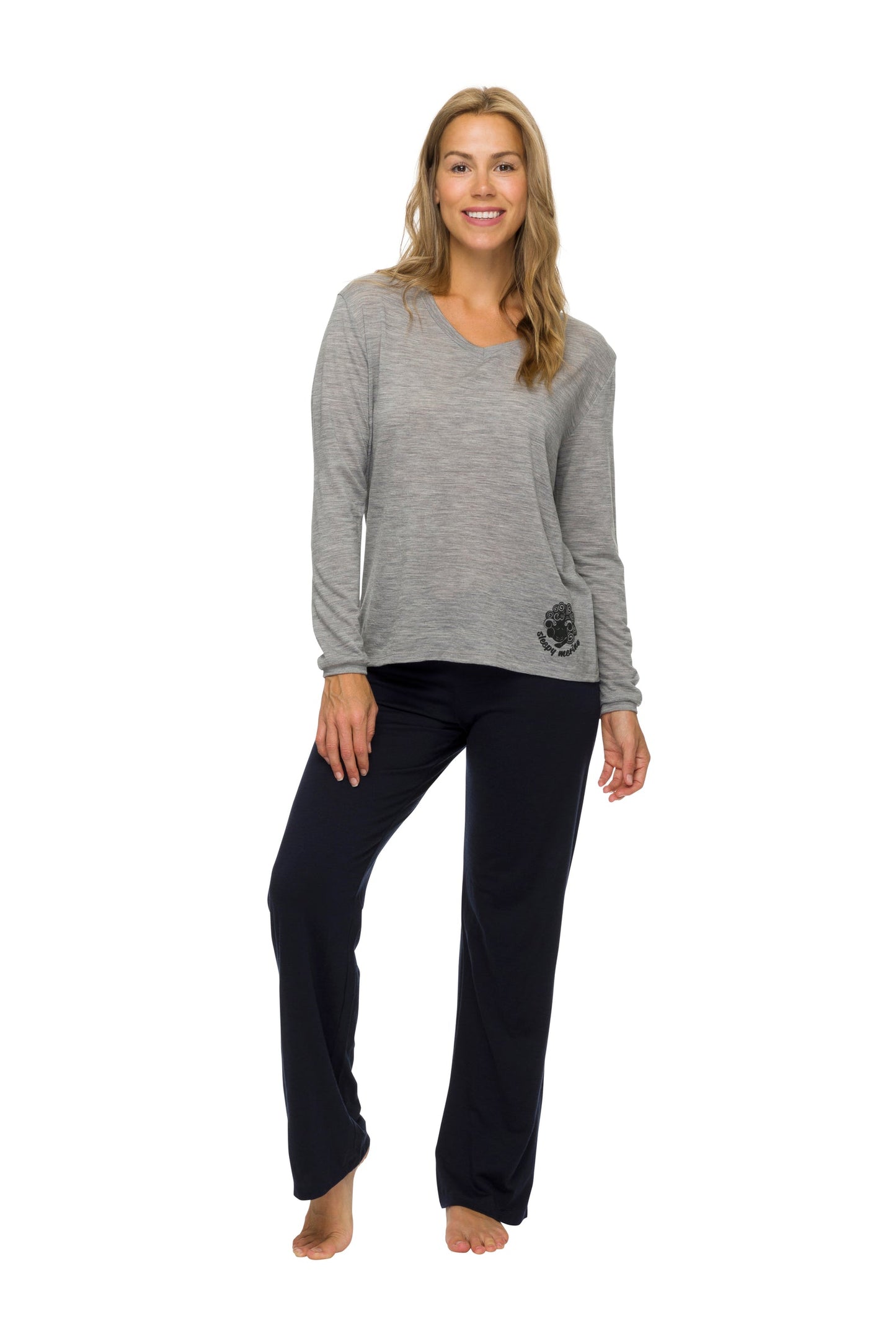 Women's Long Sleeve Pyjama Top | 100% Merino Wool Grey Marle