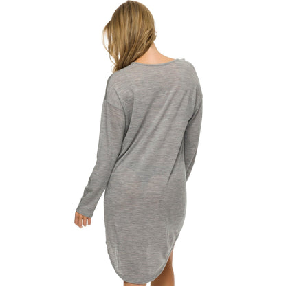 Women's Long Sleeve Sleepshirt | 100% Merino Wool Grey Marle no logo