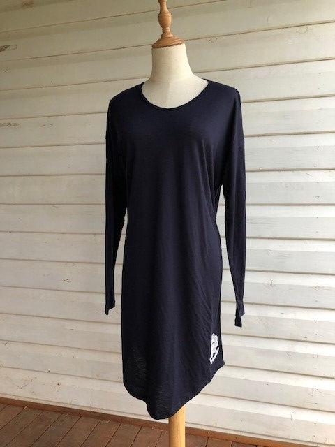Women's Long Sleeve Sleepshirt | 100% Merino Wool Navy