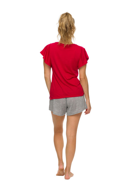 Women's Flutter Sleeve Top | 100% Merino Wool  Blaze Red