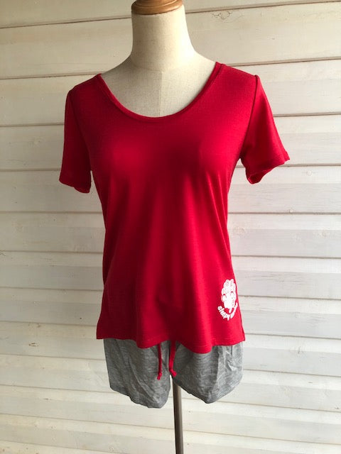 Women's Short Sleeve tee/Pyjama Top | 100% Merino Wool Blaze Red