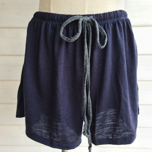 Women's Sleep Shorts | 100% Merino Wool Navy- Charcoal Tie